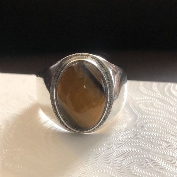 M VINTAGE Tigers Eye Sterling Silver Cabochon Oval Ring Sz 14-1/2 - Picture 13 of 14